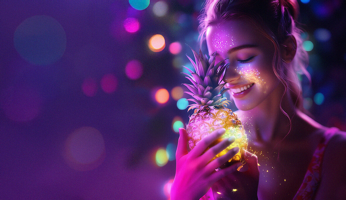 WHYNOT Human Design Plattform Hero-Bild mit Ananaskop und kosmischem Hintergrund